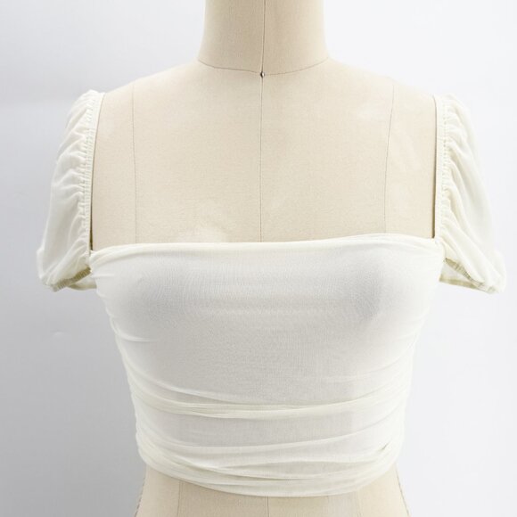 Princess Polly Ivory Ruched Draped Crop Cap Sleeve Top Sz 2 - Picture 4 of 8